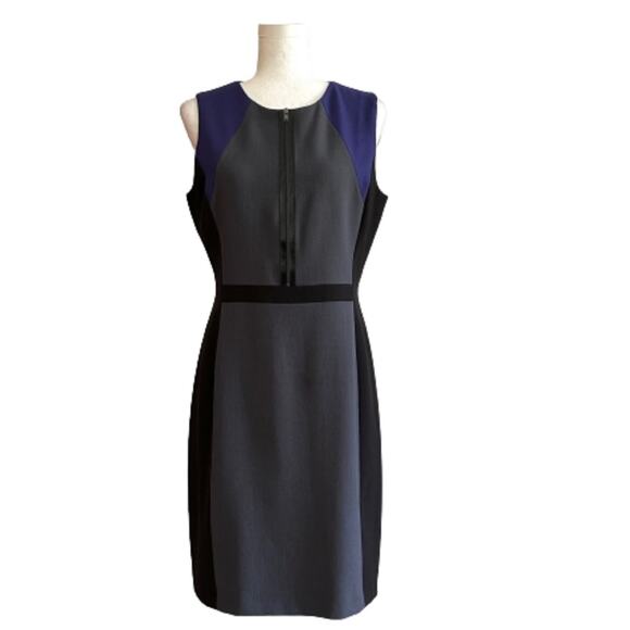 Tahari ASL Dress Career Sheath Knee Length Sleeveless Black Gray Color Block 8 - Picture 1 of 12